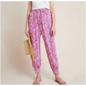 Anthropologie Smocked Floral Pink Joggers Pants Sz XL Boho Beach Loungewear
